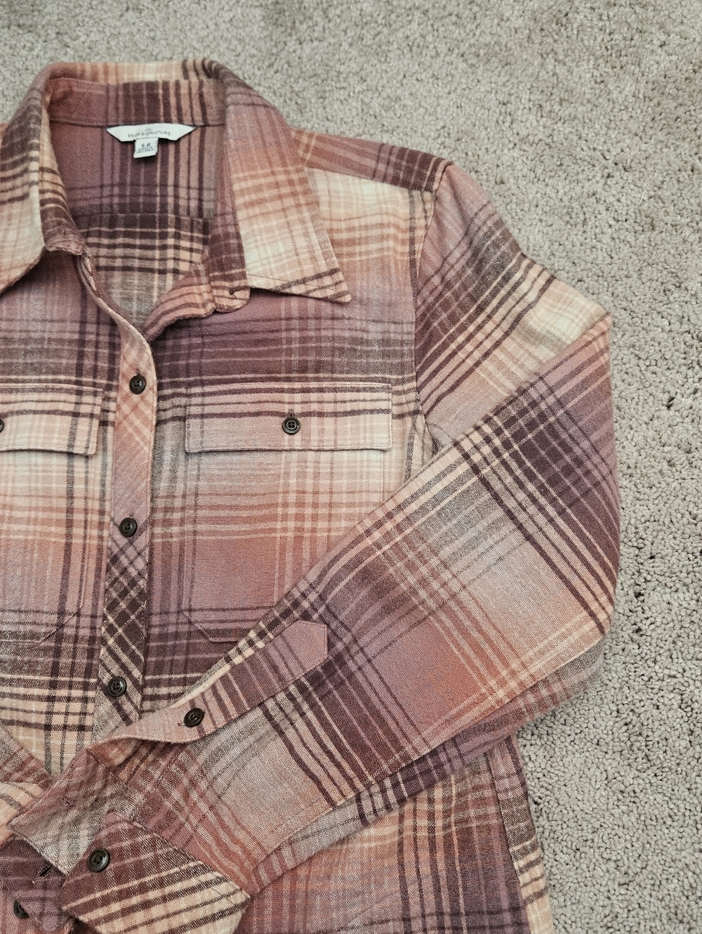 LL Bean Signature Chamois Flannel Tunic Length Shirt Women S Rust/Pink Plaid EUC